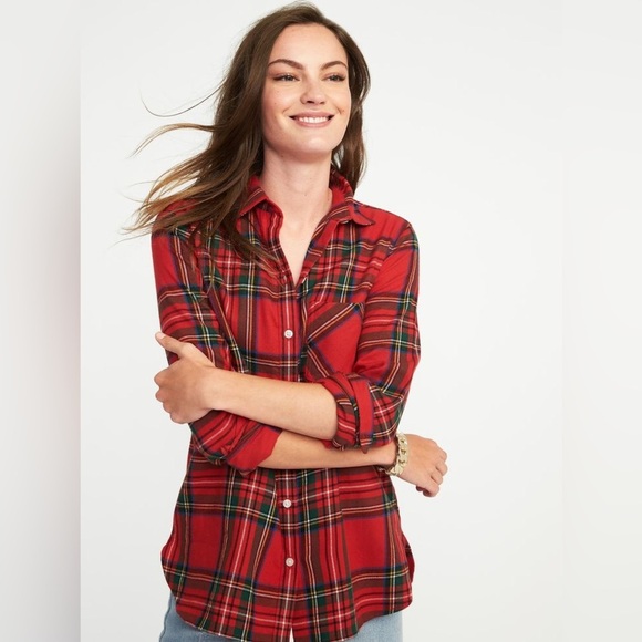 New Old Navy the Classic Red Plaid Print Button Down Shirt - Picture 1 of 5